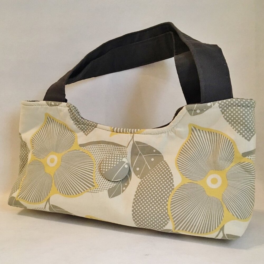 Morgan Floral Purse Chic Hand Bag Yellow Gray Flowers Handmade Cotton Tote New